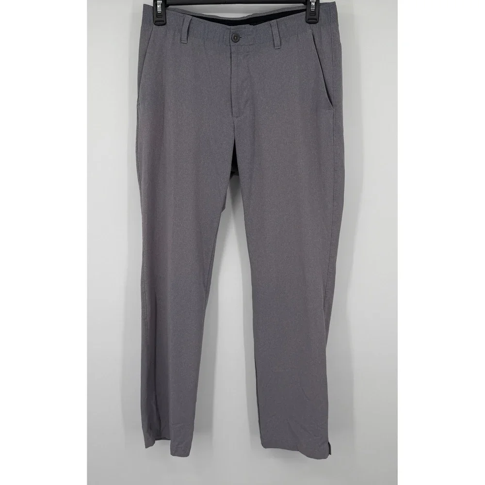 Under Armour Mens Gray Textured Golf Pants Flat Front Performance Trousers 34x32